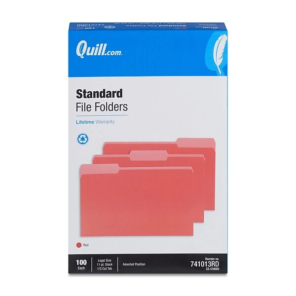 Quill Brand® File Folders, Assorted Tabs, 1/3-Cut, Legal, Red, 100/Box (741013RD) 5 Quill Brand® File Folders, Assorted Tabs, 1/3-Cut, Legal, Red, 100/Box (741013RD) - Image 3