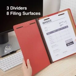 Quill Brand® 2/5-Cut Tab Pressboard Classification File Folders, 3-Partitions, 8-Fasteners, Letter, Red, 15/Box (744030) -Office Supplies Discount 1226C4F0 BCD8 47ED B1608E091A4DCA93 s7