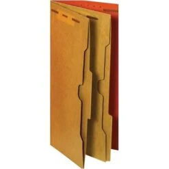 Quill Brand® 2/5-Cut Pressboard Classification Folders With Pockets, 2-Partitions, 6-Fasteners, Letter, Brown, 15/Box (736036)