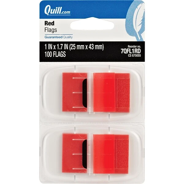 Quill Brand® Flags , 1" Wide, Red, 100 Flags/Pack (7QFL1RD) 3 Quill Brand® Flags , 1" Wide, Red, 100 Flags/Pack (7QFL1RD)