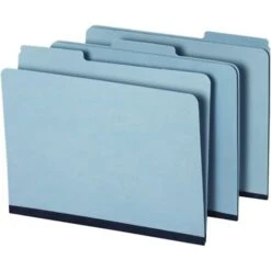 Quill Brand® Heavy-duty Pressboard File Folders, Assorted Tabs, 1/3 Cut , 1" Gusset, Letter Size, Blue, 25/Box (761521R)