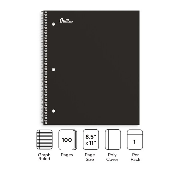 Quill Brand® Premium 1-Subject Notebook, 8.5" X 11", Graph Ruled, 100 Sheets, Assorted Colors (25855M) 3 Quill Brand® Premium 1-Subject Notebook, 8.5" X 11", Graph Ruled, 100 Sheets, Assorted Colors (25855M)