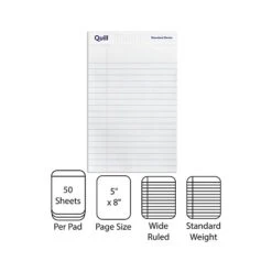 Quill Brand® Standard Series Legal Pad, 5" X 8", Wide Ruled, White, 50 Sheets/Pad, 12 Pads/Pack (742326)