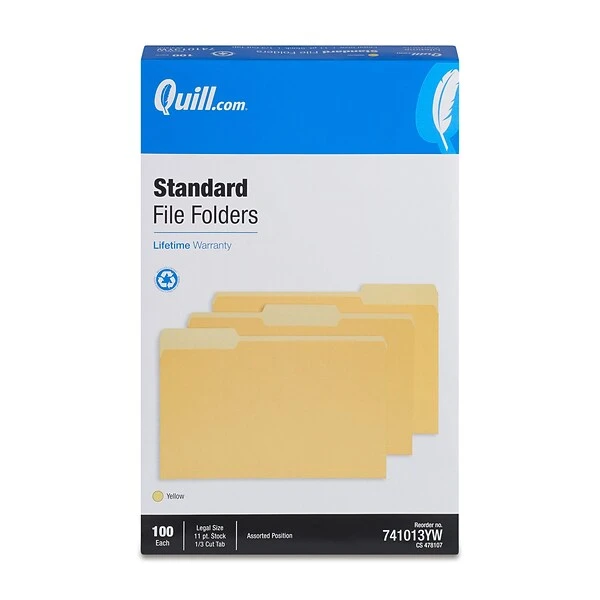 Quill Brand® File Folders, Assorted Tabs, 1/3-Cut, Legal, Yellow, 100/Box (741013YW) 5 Quill Brand® File Folders, Assorted Tabs, 1/3-Cut, Legal, Yellow, 100/Box (741013YW) - Image 3