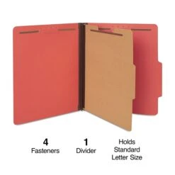 Quill Brand® 2/5-Cut Tab Pressboard Classification File Folders, 1-Partition, 4-Fasteners, Letter, Brown, 15/Box (7-46036)
