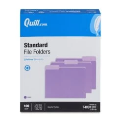 Quill Brand® File Folders, Assorted Tabs, 1/3-Cut, Letter Size, Violet, 100/Box (740913VT) -Office Supplies Discount 235E8449 F34E 4BDB 843C7654AC392FED s7