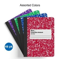 Quill Brand® Marble Composition Notebook, 7.5" X 9.75", Wide Ruled, 80 Sheets, Assorted Colors, 48/Carton (TR55077)