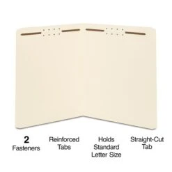 Quill Brand® Heavy-Duty Reinforced Straight Cut File Folders, 2-Fasteners, Letter, 2-Ply, Manila, 50/Bx (7-37523)