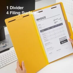 Quill Brand® 2/5-Cut Tab Pressboard Classification File Folders, 1-Partition, 4-Fasteners, Legal, Yellow, 15/Box (747038) -Office Supplies Discount 45A9AFE1 DE9D 4F00 94192B71C327D5AC s7