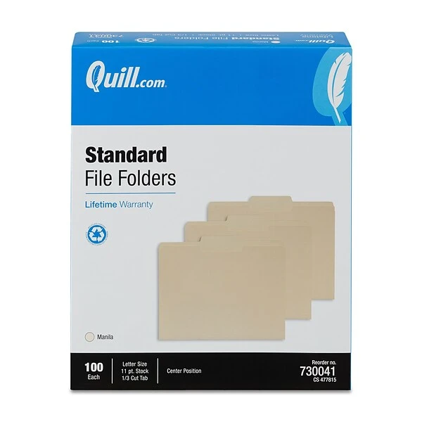 Quill Brand® Center Position File Folders, 1/3-Cut, Letter Size, Manila, 100/Box (730041) 5 Quill Brand® Center Position File Folders, 1/3-Cut, Letter Size, Manila, 100/Box (730041) - Image 3