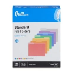 Quill Brand® File Folders, Assorted Tabs, 1/3-Cut, Letter Size, Assorted Colors, 100/Box (740913AD) -Office Supplies Discount 5045704A 2454 4574 9B2B6DBFA8C5A6A2 s7