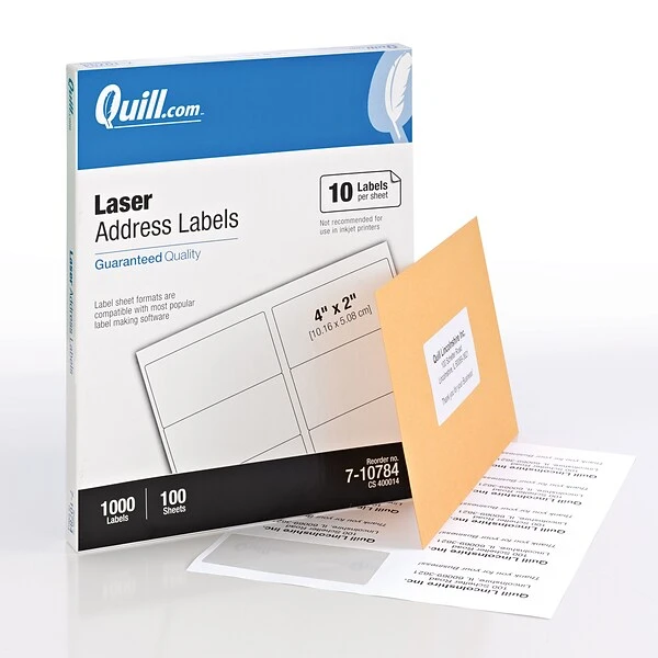 Quill® Laser Address Labels; White, 2x4", 1000 Labels, Compare To Avery 5163 3 Quill® Laser Address Labels; White, 2x4", 1000 Labels, Compare To Avery 5163