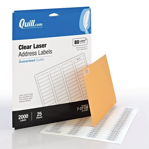 Quill Brand® Laser Address Labels, 1/2" X 1-3/4", Clear, 2,000 Labels (Compare To Avery 5667) 3 Quill Brand® Laser Address Labels, 1/2" X 1-3/4", Clear, 2,000 Labels (Compare To Avery 5667)