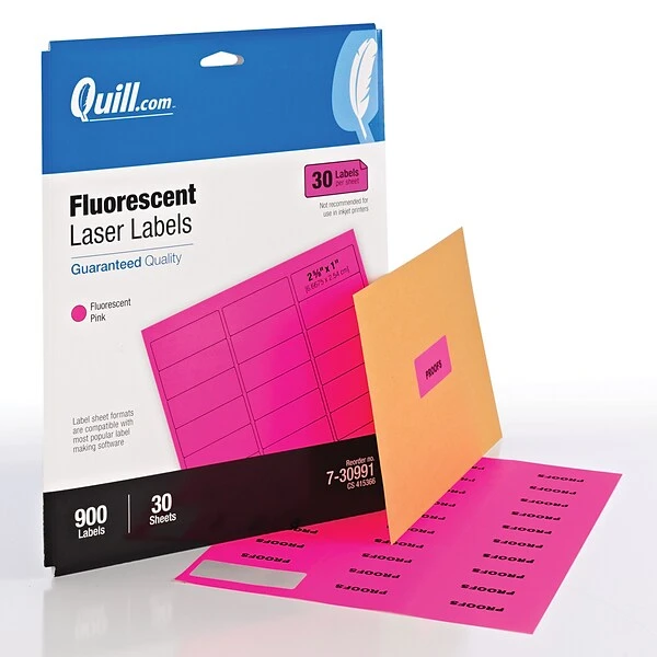 Quill Brand® Laser Address Labels, 1" X 2-5/8", Neon Pink, 900 Labels (Compare To Avery 5970) 3 Quill Brand® Laser Address Labels, 1" X 2-5/8", Neon Pink, 900 Labels (Compare To Avery 5970)