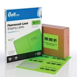 Quill Brand® Laser Shipping Labels, 3-1/3" X 4", Fluorescent Green, 600 Labels (710439)