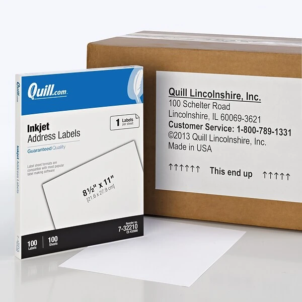Quill Brand® Inkjet Address Labels, 8-1/2" X 11", White, 100 Labels (Compare To Avery 8165) 3 Quill Brand® Inkjet Address Labels, 8-1/2" X 11", White, 100 Labels (Compare To Avery 8165)