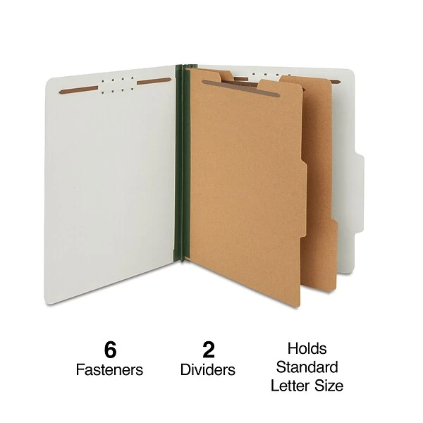 Quill Brand® Recycled Pressboard Classification Folders, 2-Partitions, 6-Fasteners, Letter, Gray, 15/Box (761902) 3 Quill Brand® Recycled Pressboard Classification Folders, 2-Partitions, 6-Fasteners, Letter, Gray, 15/Box (761902)