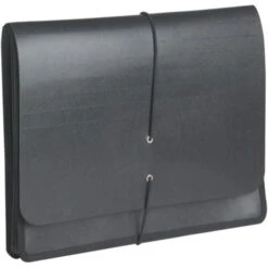 Quill Brand® Poly Expanding Wallet, Flap And Cord Closure, Letter Size, Black (11412-QL)