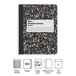 Quill Brand® Composition Notebook, 7.5" X 9.75", Wide Ruled, 100 Sheets, Black/White (TR55076)