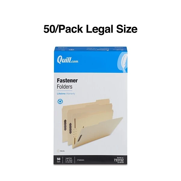 Quill Brand® Heavy-Duty Reinforced 1/3-Cut Assorted 2-Fastener File Folders, Legal, Manila, 50/Box (733152) 4 Quill Brand® Heavy-Duty Reinforced 1/3-Cut Assorted 2-Fastener File Folders, Legal, Manila, 50/Box (733152) - Image 2