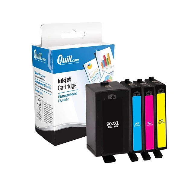 Quill Brand® Remanufactured Black High Yield C/M/Y Standard Yield Ink Cartridge Replacement For HP 902XL/902, 4/Pack (T0A39AN) 3 Quill Brand® Remanufactured Black High Yield C/M/Y Standard Yield Ink Cartridge Replacement For HP 902XL/902, 4/Pack (T0A39AN)