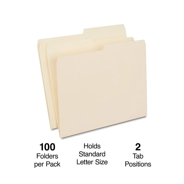 Quill Brand® File Folders, 1/2-Cut Assorted, Letter Size, Manila, 100/Box (740135) 3 Quill Brand® File Folders, 1/2-Cut Assorted, Letter Size, Manila, 100/Box (740135)