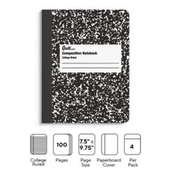 Quill Brand® Composition Notebook, 7.5" X 9.75", College Ruled, 100 Sheets, Black/White, 4/Pack (TR58371)