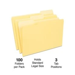 Quill Brand® File Folders, Assorted Tabs, 1/3-Cut, Legal, Yellow, 100/Box (741013YW)