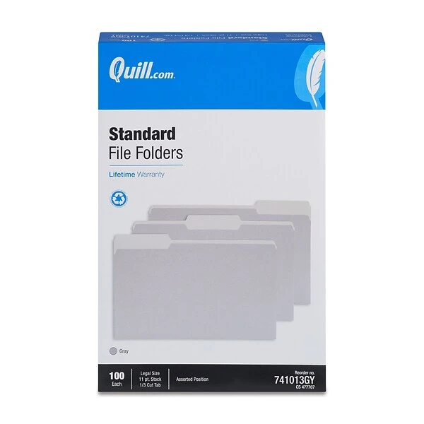Quill Brand® File Folders, Assorted Tabs, 1/3-Cut, Legal, Gray, 100/Box (741013GY) 5 Quill Brand® File Folders, Assorted Tabs, 1/3-Cut, Legal, Gray, 100/Box (741013GY) - Image 3