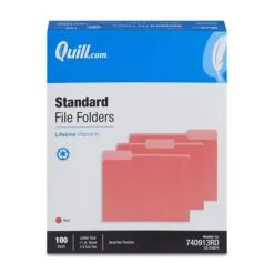 Quill Brand® File Folders, Assorted Tabs, 1/3-Cut, Letter Size, Red, 100/Box (740913RD) -Office Supplies Discount 8DB9DD4F 11C6 4CFC 9C71F29DEE5921F0 s7
