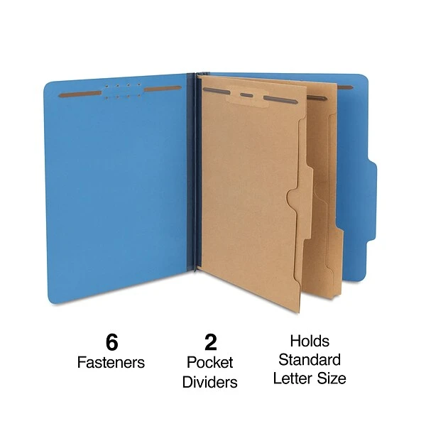 Quill Brand® 2/5-Cut Pressboard Classification Folders With Pockets, 2 Partitions, 6-Fasteners, Letter, Blue, 15/Box (736026) 3 Quill Brand® 2/5-Cut Pressboard Classification Folders With Pockets, 2 Partitions, 6-Fasteners, Letter, Blue, 15/Box (736026)