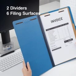 Quill Brand® 2/5-Cut Tab Pressboard Classification File Folders, 2-Partitions, 6-Fasteners, Legal, Blue, 15/Box (7-39026) -Office Supplies Discount 960FA58C C46F 4258 80A944301038326C s7