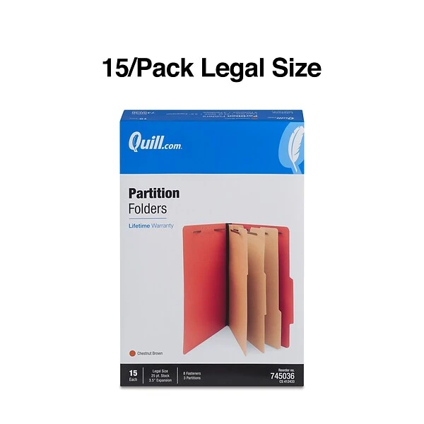 Quill Brand® 2/5-Cut Tab Pressboard Classification File Folders, 3-Partitions, 8-Fasteners, Legal, Brown, 15/Box (7-45036) 4 Quill Brand® 2/5-Cut Tab Pressboard Classification File Folders, 3-Partitions, 8-Fasteners, Legal, Brown, 15/Box (7-45036) - Image 2