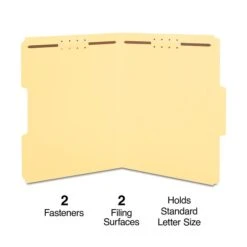 Quill Brand® 1/3-Cut Assorted 2-Fastener Folders, Letter, Yellow, 50/Box (7354YW)