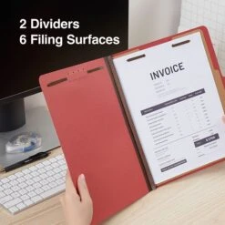 Quill Brand® 2/5-Cut Tab Pressboard Classification File Folders, 2-Partitions, 6-Fasteners, Letter, Red, 15/Box (73803) -Office Supplies Discount A2C90ADF 1908 45CE AA6C63BA3E491C5B s7