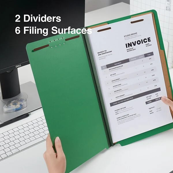Quill Brand® End-Tab Partition Folders, 2 Partitions, 6 Fasteners, Emerald Green, Legal, 15/Box (749034) 6 Quill Brand® End-Tab Partition Folders, 2 Partitions, 6 Fasteners, Emerald Green, Legal, 15/Box (749034) - Image 4