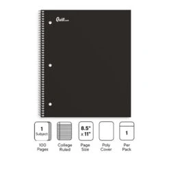 Quill Brand® Premium 1-Subject Notebook, 8.5" X 11", Graph Ruled, 100 Sheets, Black (TR58322)