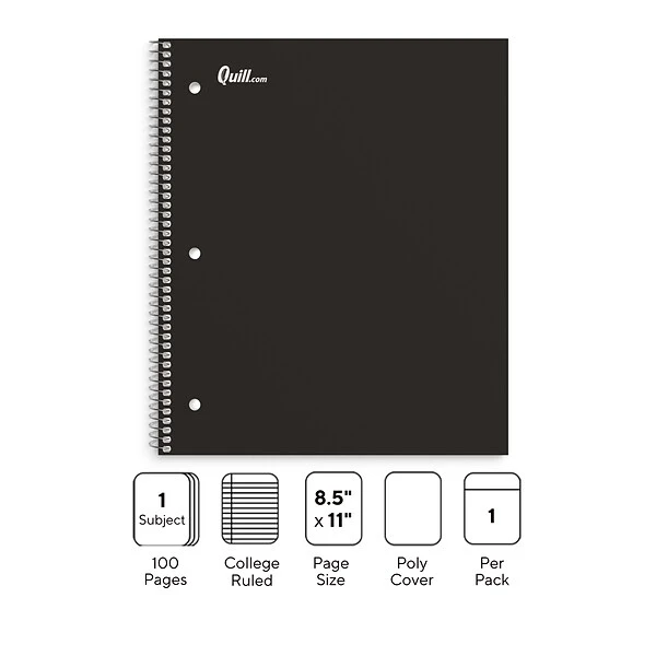 Quill Brand® Premium 1-Subject Notebook, 8.5" X 11", Graph Ruled, 100 Sheets, Black (TR58322) 3 Quill Brand® Premium 1-Subject Notebook, 8.5" X 11", Graph Ruled, 100 Sheets, Black (TR58322)