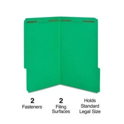 Quill Brand® 1/3-Cut Fastener Folders, 2-Fasteners, Legal, Assorted Tabs, Green, 50/Box (7358GN)