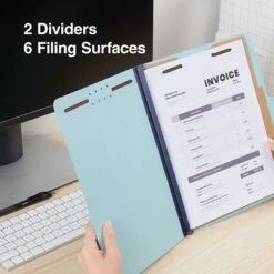 Quill Brand® Recycled Pressboard Classification Folders, 2-Partitions, 6-Fasteners, Letter, Lt Blue, 15/Box (760903) -Office Supplies Discount B63A6B82 5212 4610 A919CBA3624FB782 s7