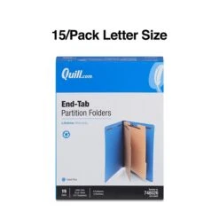 Quill Brand® End-Tab Partition Folders, 2 Partitions, 6 Fasteners, Cobalt Blue, Letter, 15/Box (748026)