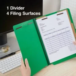 Quill Brand® 2/5-Cut Tab Pressboard Classification File Folders, 1-Partition, 4-Fasteners, Letter, Green, 15/Box (746034) -Office Supplies Discount CAF25F30 E667 4B7F A01C6751513C2EA6 s7