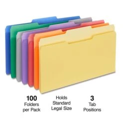 Quill Brand® File Folders, Assorted Tabs, 1/3-Cut, Legal, Assorted Colors, 100/Box (741013AD)