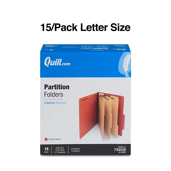 Quill Brand® 2/5-Cut Tab Pressboard Classification File Folders, 3-Partitions, 8-Fasteners, Letter, Brown, 15/Box (744036) 4 Quill Brand® 2/5-Cut Tab Pressboard Classification File Folders, 3-Partitions, 8-Fasteners, Letter, Brown, 15/Box (744036) - Image 2