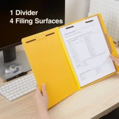 Quill Brand® 2/5-Cut Tab Pressboard Classification File Folders, 1-Partition, 4-Fasteners, Letter, Yellow, 15/Box (746038) -Office Supplies Discount D753E858 A763 438D B2D16C3E26A15570 s7