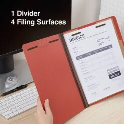 Quill Brand® 2/5-Cut Tab Pressboard Classification File Folders, 1-Partition, 4-Fasteners, Letter, Red, 15/Box (746030) -Office Supplies Discount E94B2F2B 8A77 4B85 837632392AB14667 s7