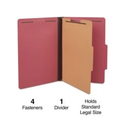 Quill Brand® 2/5-Cut Tab Pressboard Classification File Folders, 1-Partition, 4-Fasteners, Legal, Red, 15/Box (7-47030)
