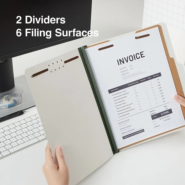 Quill Brand® Recycled Pressboard Classification Folders, 2-Partitions, 6-Fasteners, Letter, Gray, 15/Box (761902) 6 Quill Brand® Recycled Pressboard Classification Folders, 2-Partitions, 6-Fasteners, Letter, Gray, 15/Box (761902) - Image 4