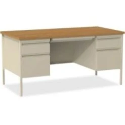 Quill Brand® 60"W Oak Laminate Fortress Series Desk With Double Pedestal