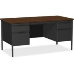 Quill Brand® 60"W Walnut Laminate Fortress Series Desk With Double Pedestal